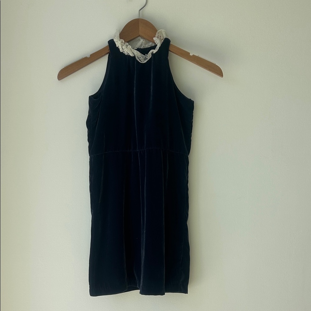 Janie and Jack Black Velvet Dress with Cream Lace Ruffle Collar